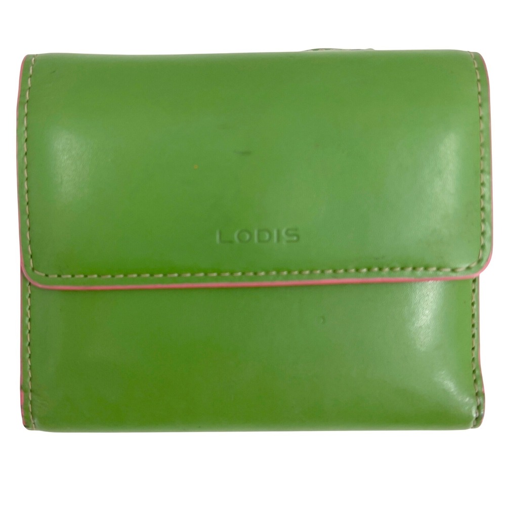 Lodis Women's Green Pink Leather Trifold Wallet Removable‎ ID Window Coin Pocket